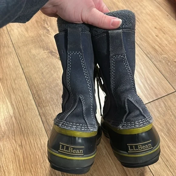 LL Bean Snow Winter Duck Tall Boots Blue Lined Youth Size - Picture 5 of 9